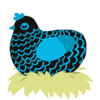A black and cerulean chicken with a lace pattern
