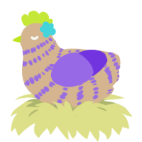Sanders, a beige and blurple chicken with a bar pattern