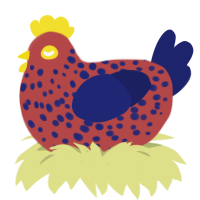 (unnamed), a red and navy chicken with a speckle pattern