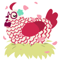 Strawberry, a cream and crimson chicken with a lace pattern