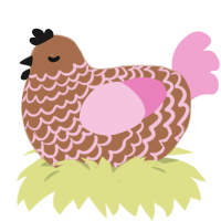 Neo, a brown and pink chicken with a lace pattern