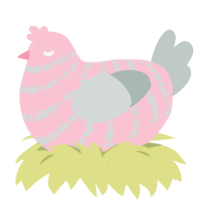 A rose and silver chicken with a bar pattern