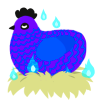 Eyesearing dam, a blurple and ultramarine chicken with a lace pattern