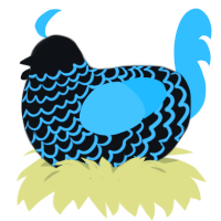 A black and aqua chicken with a lace pattern
