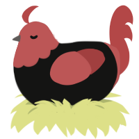 A black and red chicken with a head pattern