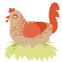 A beige and vermilion chicken with a half-lace pattern