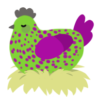 A grass and plum chicken with a speckle pattern