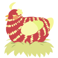 A crimson and apple chicken with a bar pattern