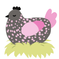 Cherry Blossom, a grey and pink chicken with a speckle pattern