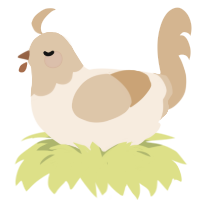 A cream and beige chicken with a head pattern