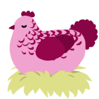 A pink and maroon chicken with a half-lace pattern