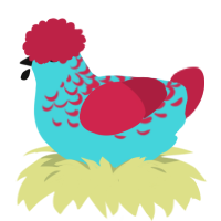A aqua and crimson chicken with a half-lace pattern