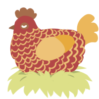 A red and honey chicken with a lace pattern