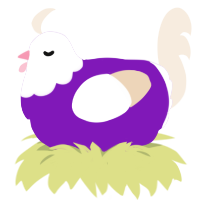 A violet and cream chicken with a head pattern