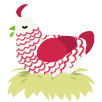 A white and crimson chicken with a lace pattern