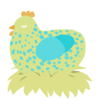 Old Spot, a lemon and aqua chicken with a speckle pattern