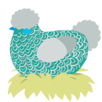 Gemhide, a turquoise and silver chicken with a double-lace pattern