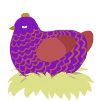 Spyro the Chicken, a violet and red chicken with a lace pattern