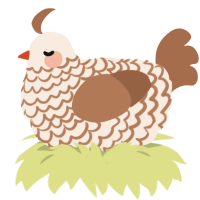 A cream and brown chicken with a lace pattern