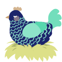 Bubbles, a navy and mint chicken with a lace pattern