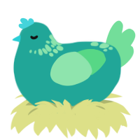 A turquoise and spring chicken with a neck-speckle pattern