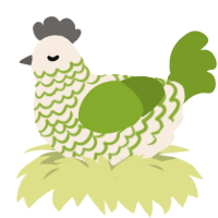 A cream and chartreuse chicken with a lace pattern