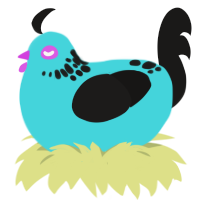 A aqua and sable chicken with a neck-speckle pattern