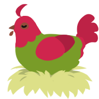Apples, a chartreuse and crimson chicken with a head pattern