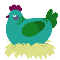 A turquoise and leaf chicken with a neck-band pattern