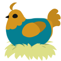 A sea and ochre chicken with a head pattern