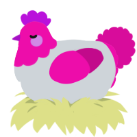 A mist and fuchsia chicken with a head pattern