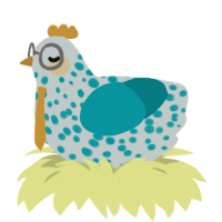A silver and teal chicken with a speckle pattern