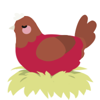 A crimson and russet chicken with a head pattern