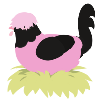 A pink and sable chicken with a head pattern