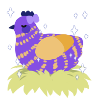A blurple and honey chicken with a bar pattern