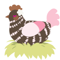 A bark and rose chicken with a bar pattern