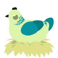 A apple and teal chicken with a neck-band pattern