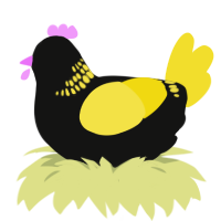 A black and yellow chicken with a neck-band pattern