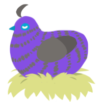 shoe bubblegum, a blurple and grey chicken with a bar pattern