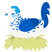 A white and ultramarine chicken with a half-lace pattern