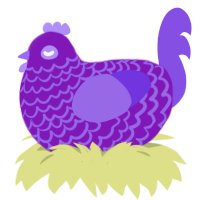 Purp, a violet and blurple chicken with a lace pattern