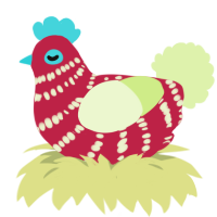 A crimson and apple chicken with a bar pattern