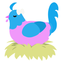 A lavender and sky chicken with a head pattern