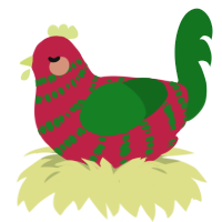 A crimson and leaf chicken with a bar pattern
