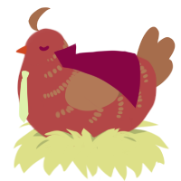 A red and brown chicken with a half-bar pattern
