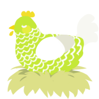 Paw, a lime and white chicken with a lace pattern