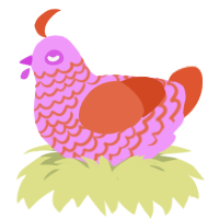 A lavender and vermilion chicken with a lace pattern