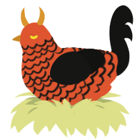 A vermilion and black chicken with a lace pattern