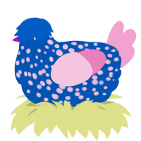 (unnamed), a ultramarine and pink chicken with a speckle pattern