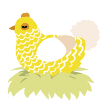A yellow and cream chicken with a lace pattern